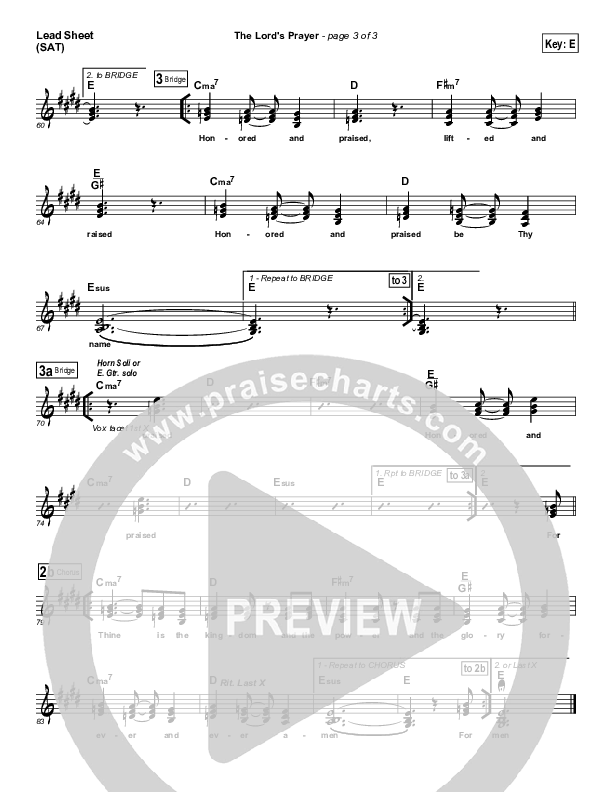 The Lord's Prayer Lead Sheet (SAT) (Tommy Walker)