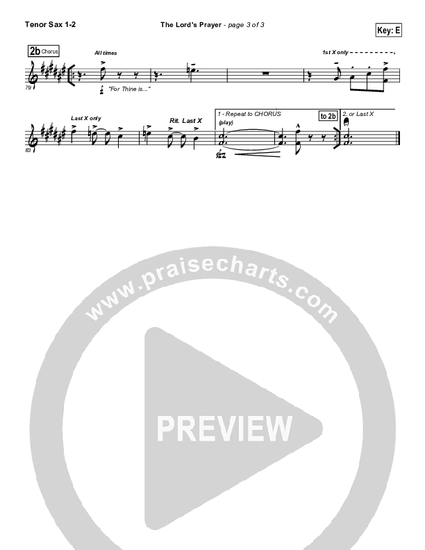 The Lord's Prayer Tenor Sax 1/2 (Tommy Walker)