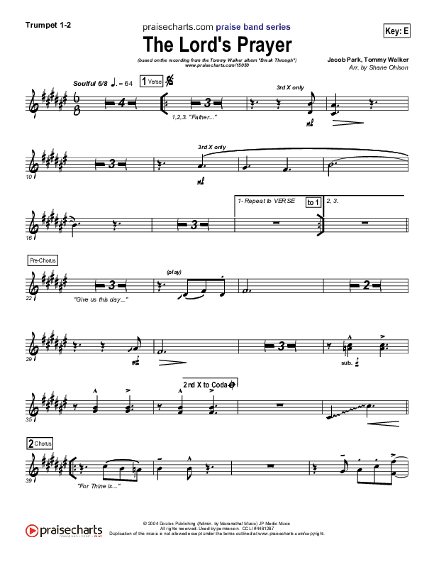 The Lord's Prayer Trumpet Sheet Music PDF (Tommy Walker) PraiseCharts