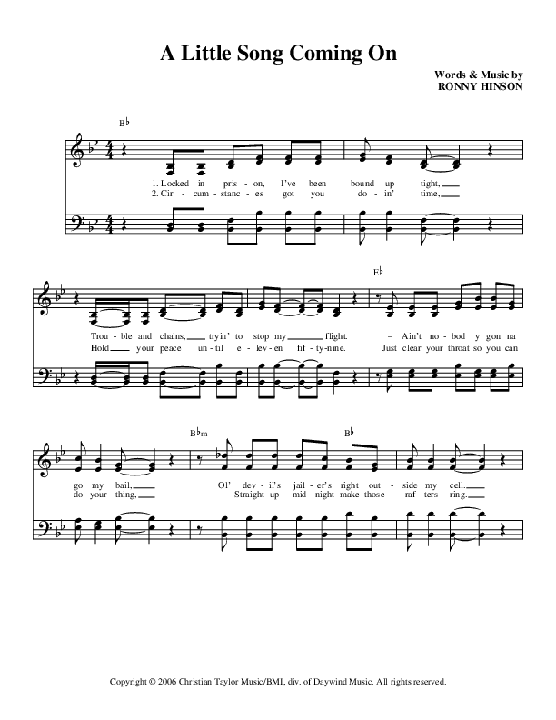 A Little Song Coming On Lead Sheet (Three Bridges)