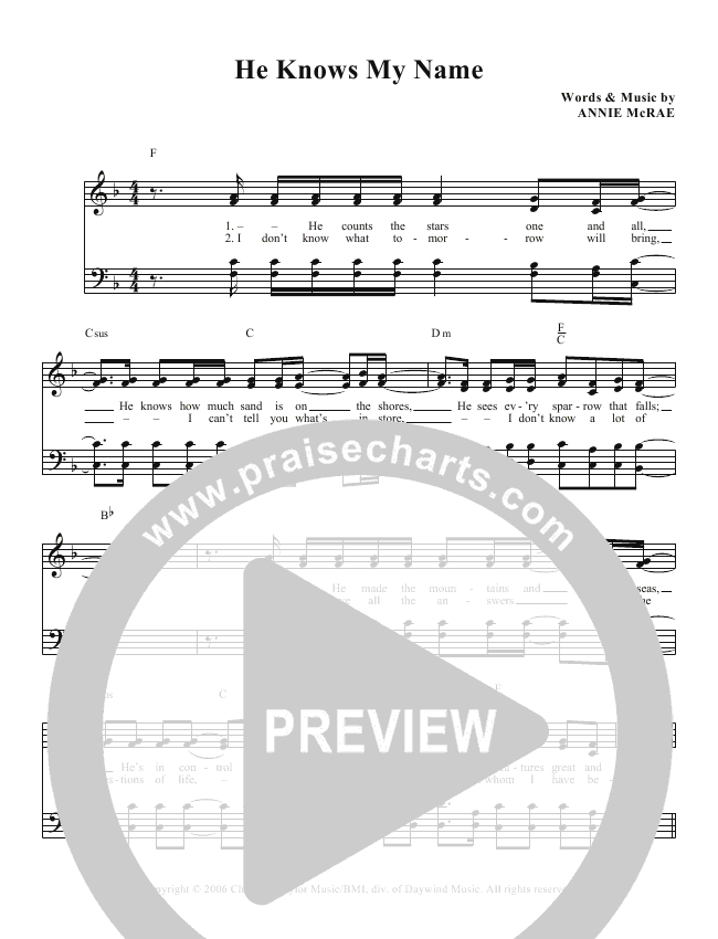 He Knows My Name Sheet Music PDF (McRaes) - PraiseCharts