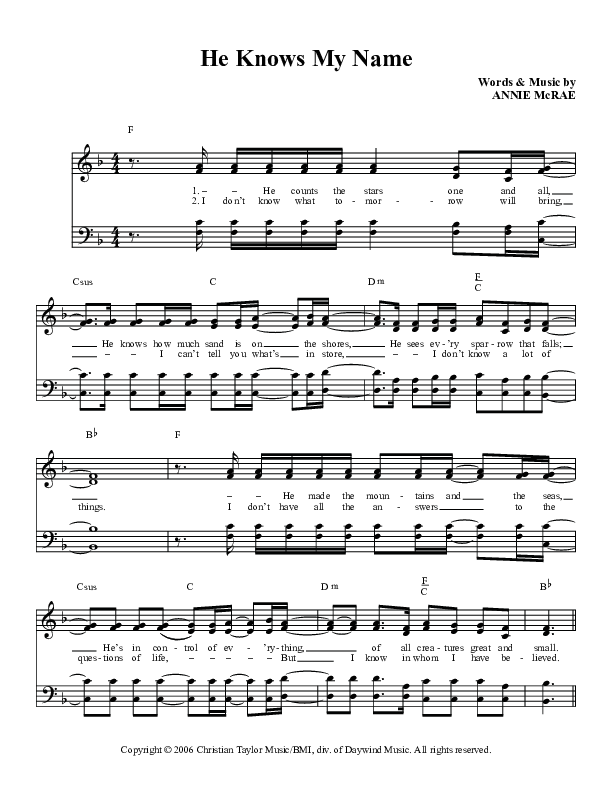 He Knows My Name Lead Sheet (McRaes)