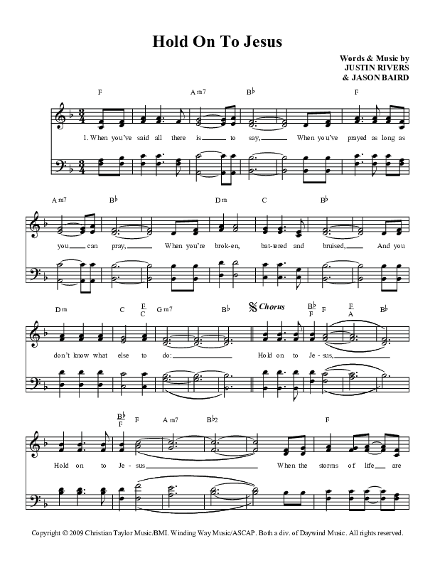 Hold On To Jesus Lead Sheet (Austins Bridge)