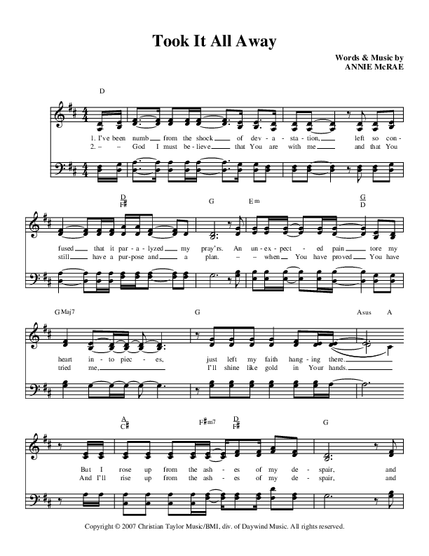 Took It All Away Lead Sheet (Crossway)