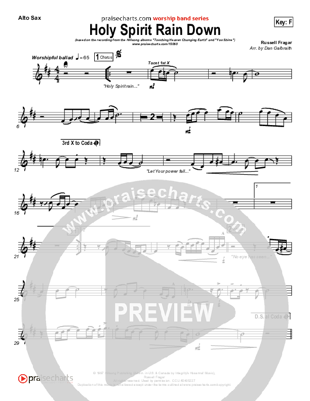 Holy Spirit Rain Down Alto Sax (Hillsong Worship)