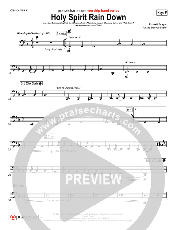 Holy Spirit Rain Down Cello/Bass (Hillsong Worship)