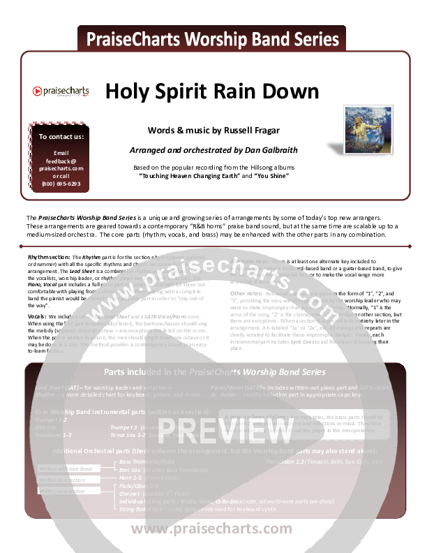 Holy Spirit Rain Down Cover Sheet (Hillsong Worship)