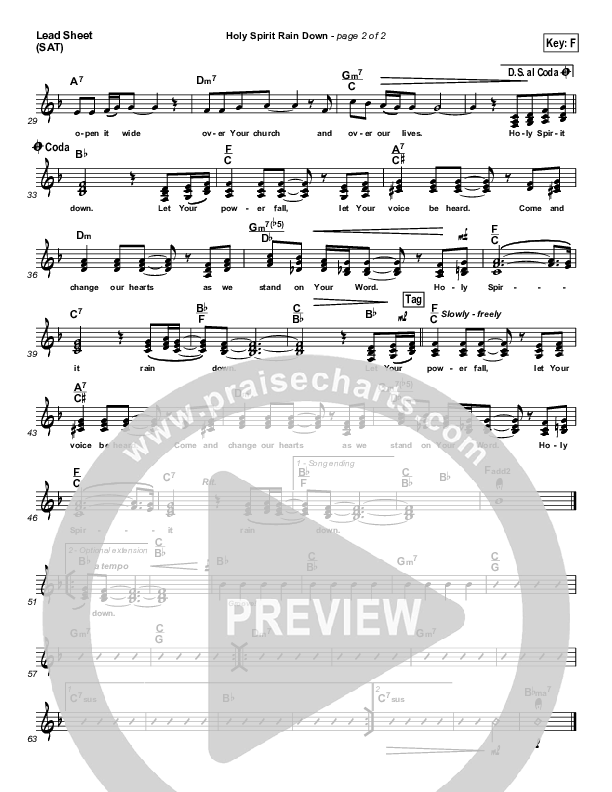 Holy Spirit Rain Down Lead Sheet (Hillsong Worship)