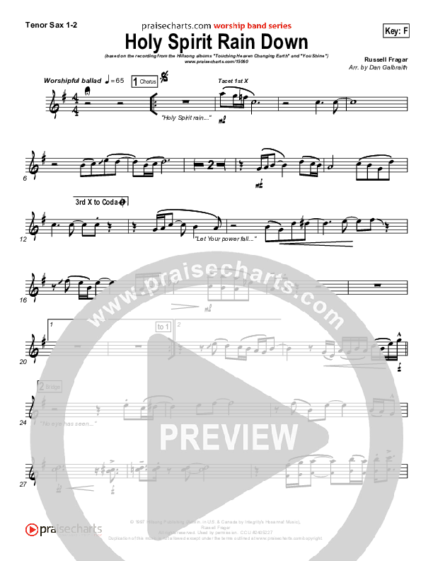 Holy Spirit Rain Down Tenor Sax 1/2 (Hillsong Worship)