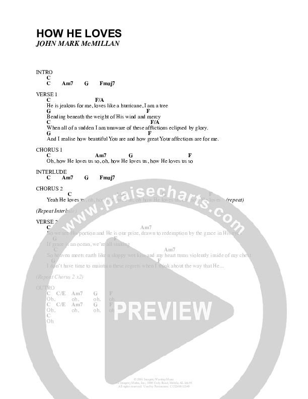 How He Loves Chords PDF (John Mark McMillan) - PraiseCharts