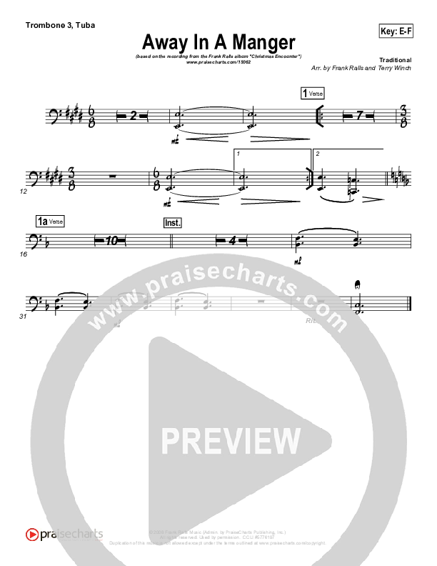 Away In A Manger Trombone 3/Tuba (Frank Ralls)