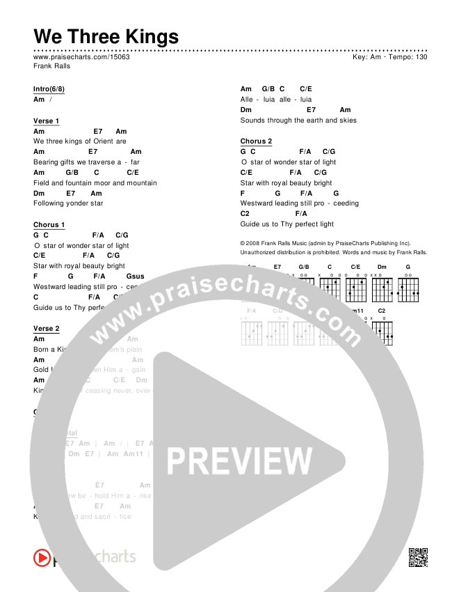 We Three Kings Chords & Lyrics (Frank Ralls)