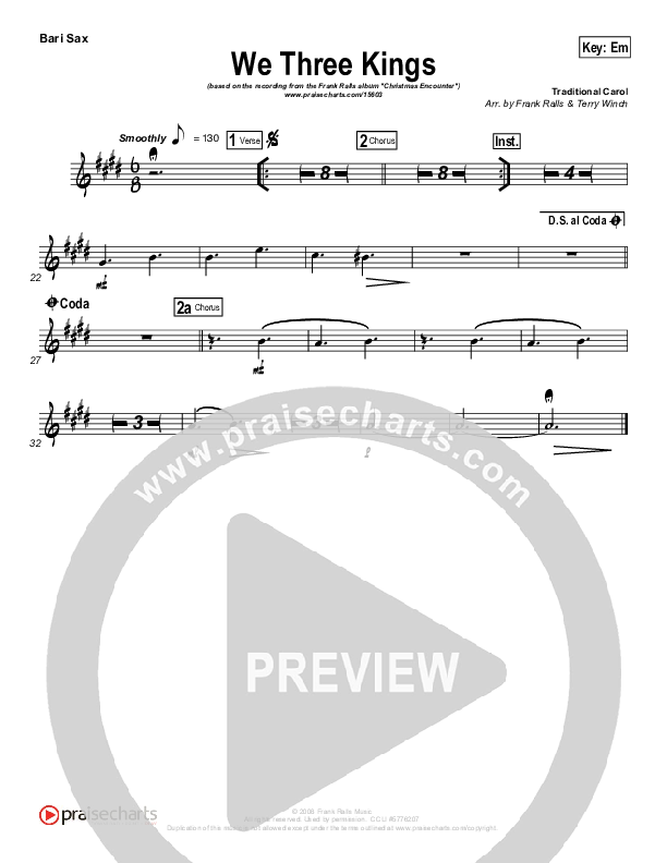 We Three Kings Bari Sax (Frank Ralls)