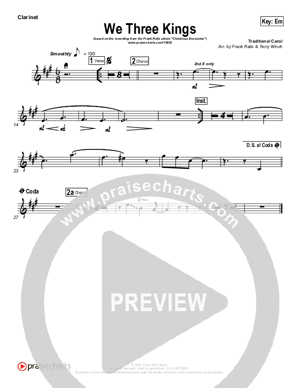 We Three Kings Clarinet (Frank Ralls)