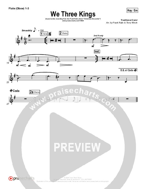 We Three Kings Flute/Oboe 1/2/3 (Frank Ralls)