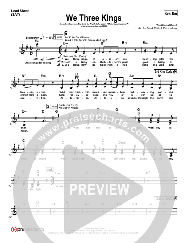 We Three Kings Lead Sheet (SAT) (Frank Ralls)
