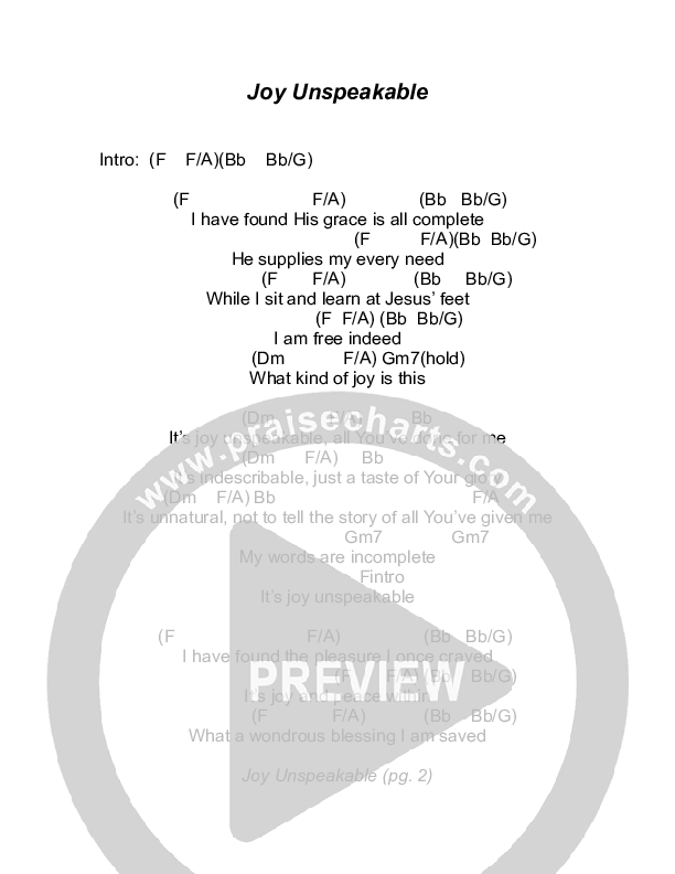 Joy Unspeakable Chords & Lyrics (Todd Agnew)