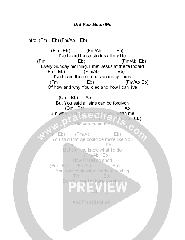 Did You Mean Me Chords & Lyrics (Todd Agnew)