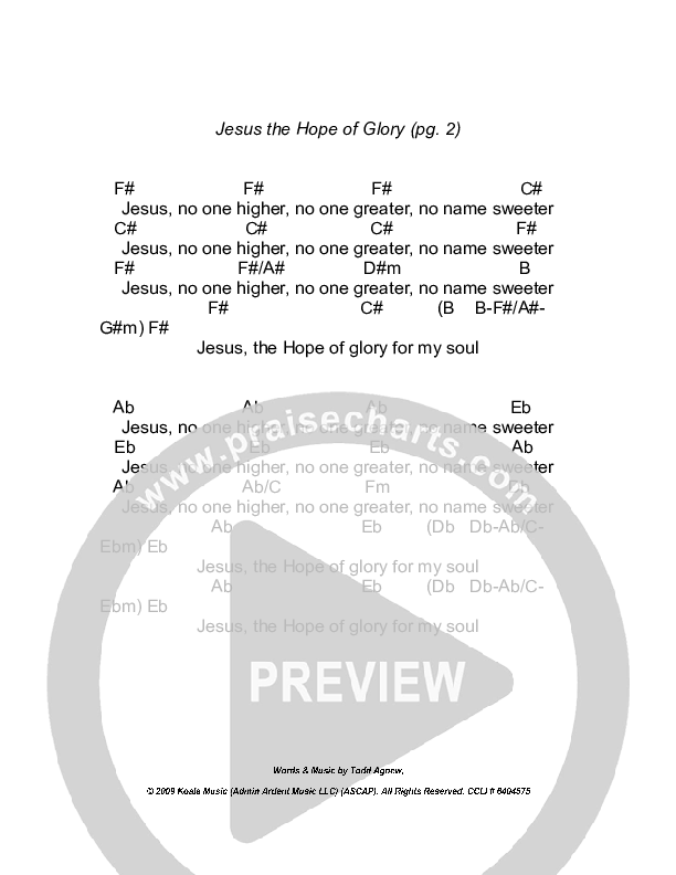 Jesus The Hope Of Glory Chords & Lyrics (Todd Agnew)