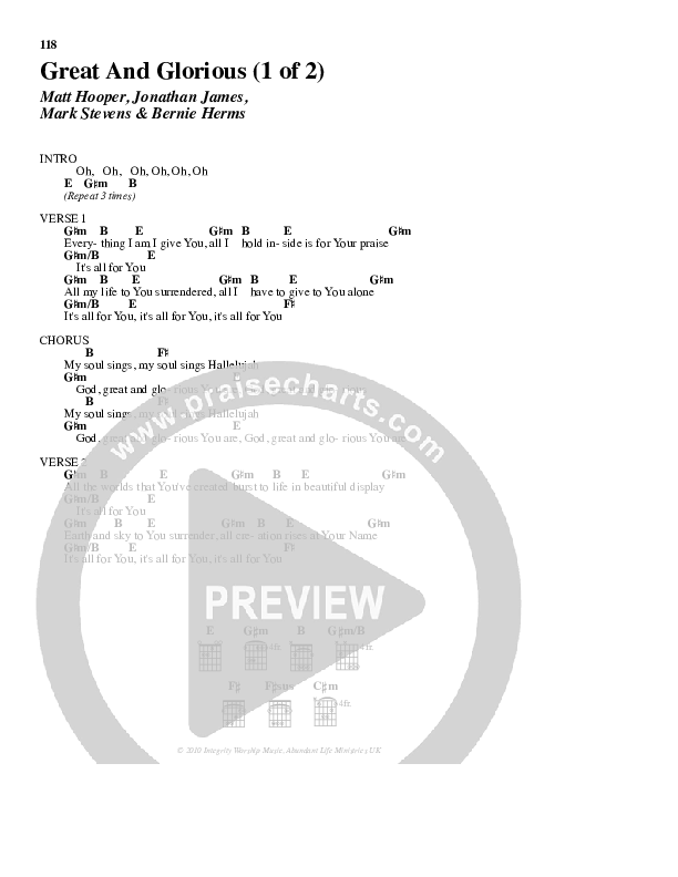 Great And Glorious Chords & Lyrics (ALM:uk)