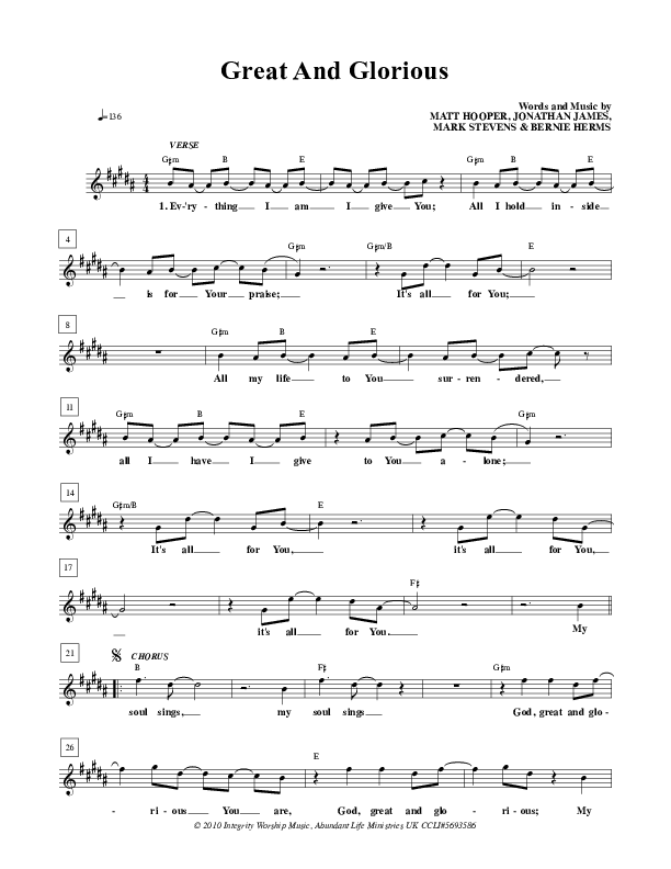 Great And Glorious Lead Sheet (ALM:uk)