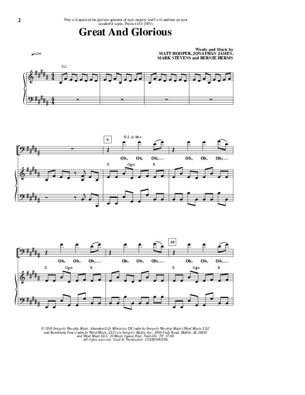 Great And Glorious Piano/Vocal (ALM:uk)