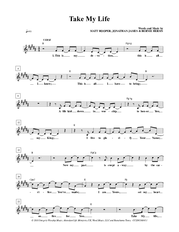 Take My Life Lead Sheet (ALM:uk)