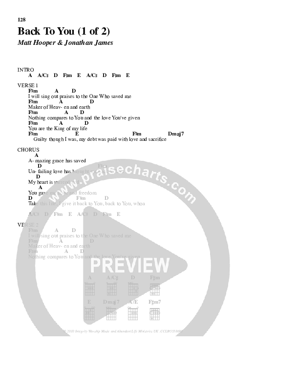 Back To You Chord Chart (ALM:uk)