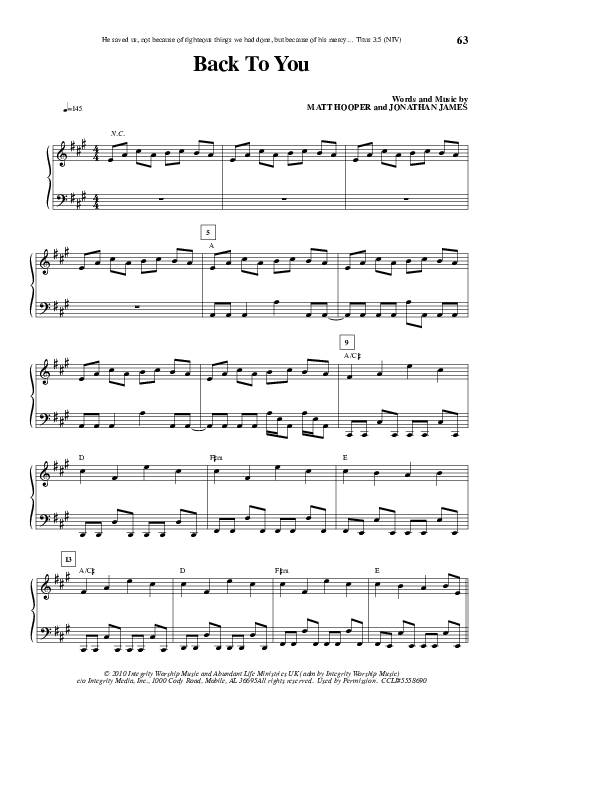 Back To You Piano/Vocal (ALM:uk)