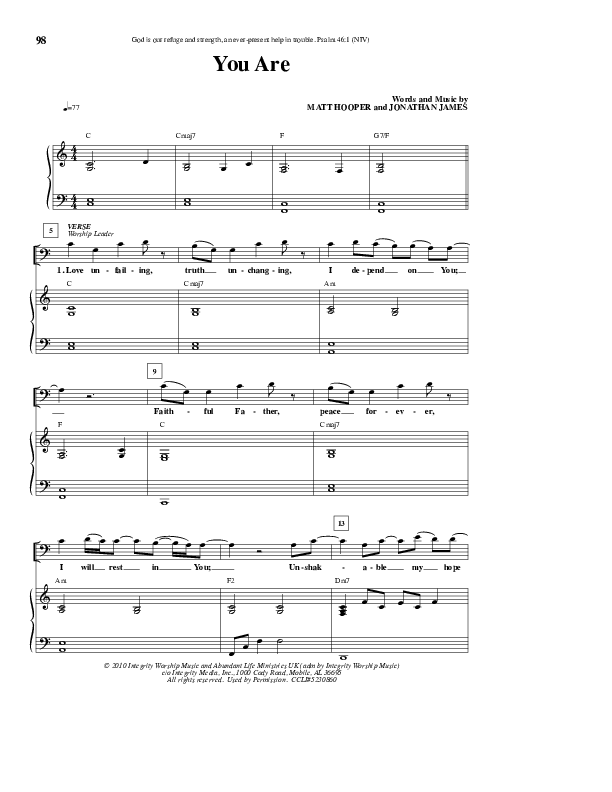 You Are Piano/Vocal (ALM:uk)