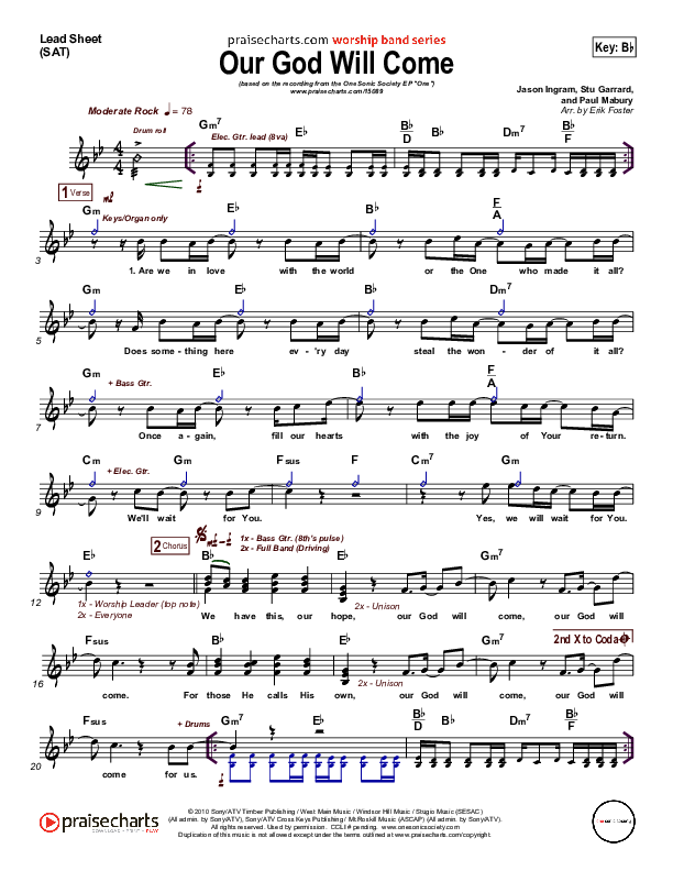 Our God Will Come Lead Sheet (One Sonic Society)