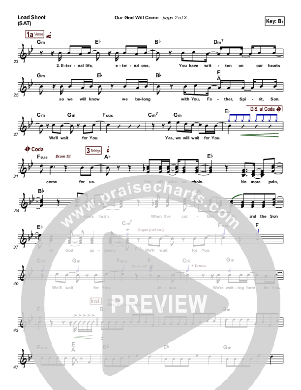 Our God Will Come Lead Sheet (One Sonic Society)