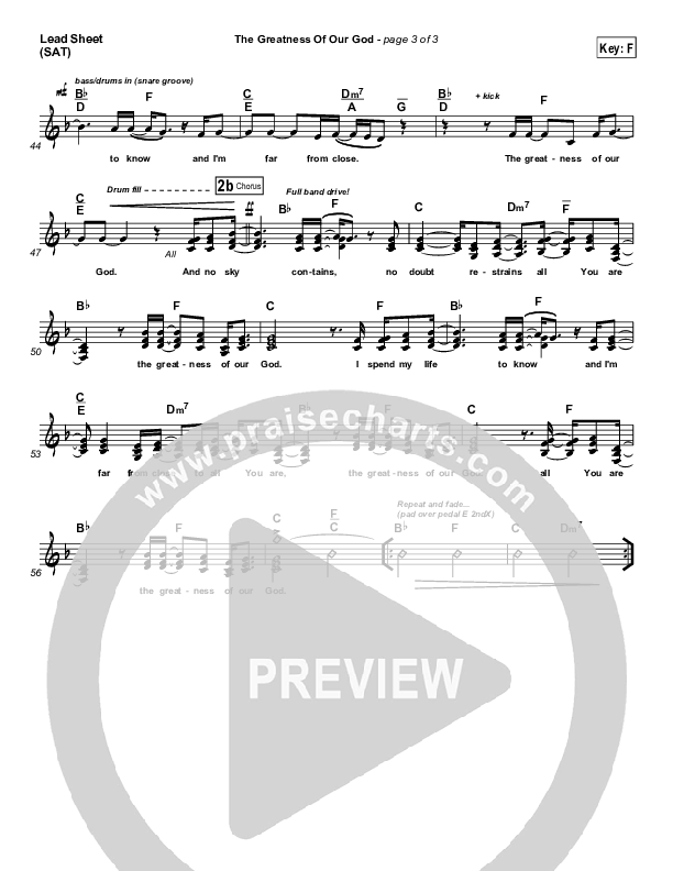 The Greatness Of Our God Lead Sheet (One Sonic Society)