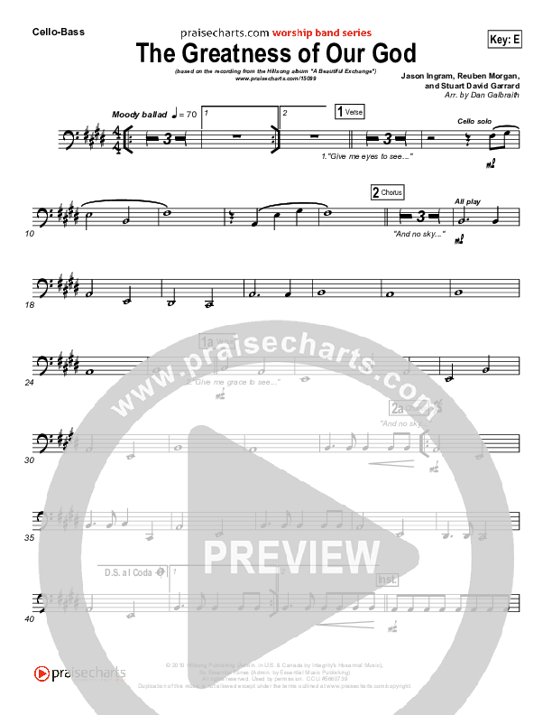 The Greatness Of Our God Cello/Bass (Hillsong Worship)