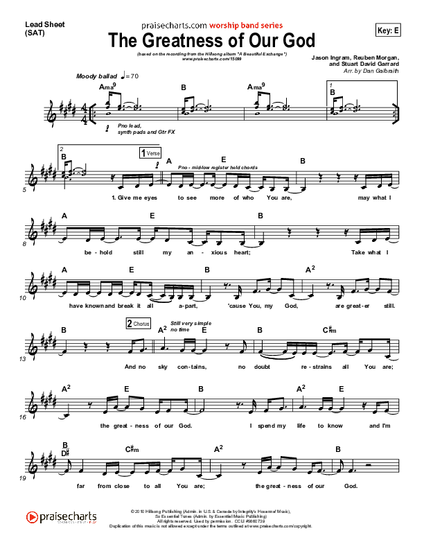 The Greatness Of Our God Lead Sheet (Hillsong Worship)