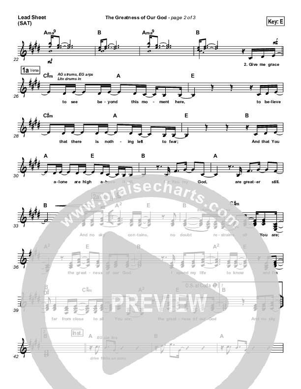 The Greatness Of Our God Lead Sheet (SAT) (Hillsong Worship)