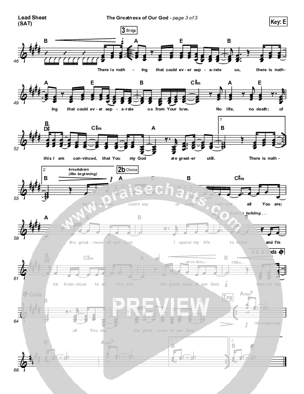 The Greatness Of Our God Lead Sheet (SAT) (Hillsong Worship)