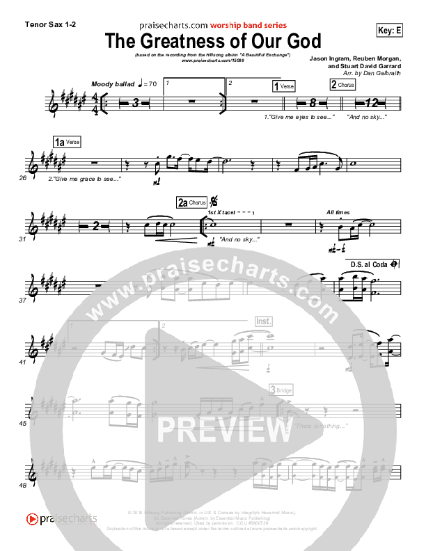 The Greatness Of Our God Tenor Sax 1/2 (Hillsong Worship)