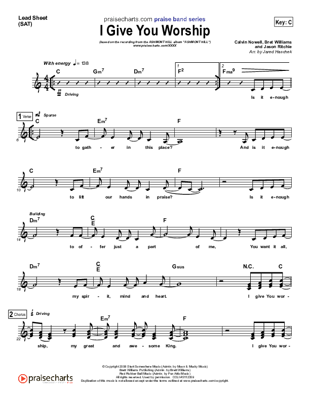 I Give You Worship Lead Sheet (Ashmont Hill)
