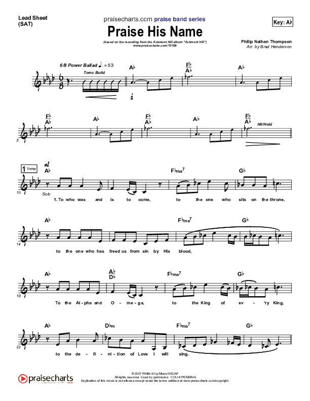 Praise His Name Lead Sheet (SAT) (Ashmont Hill)