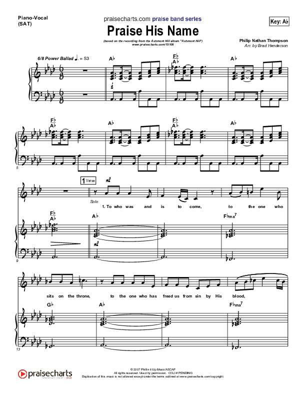 Praise His Name Piano/Vocal & Lead (Ashmont Hill)