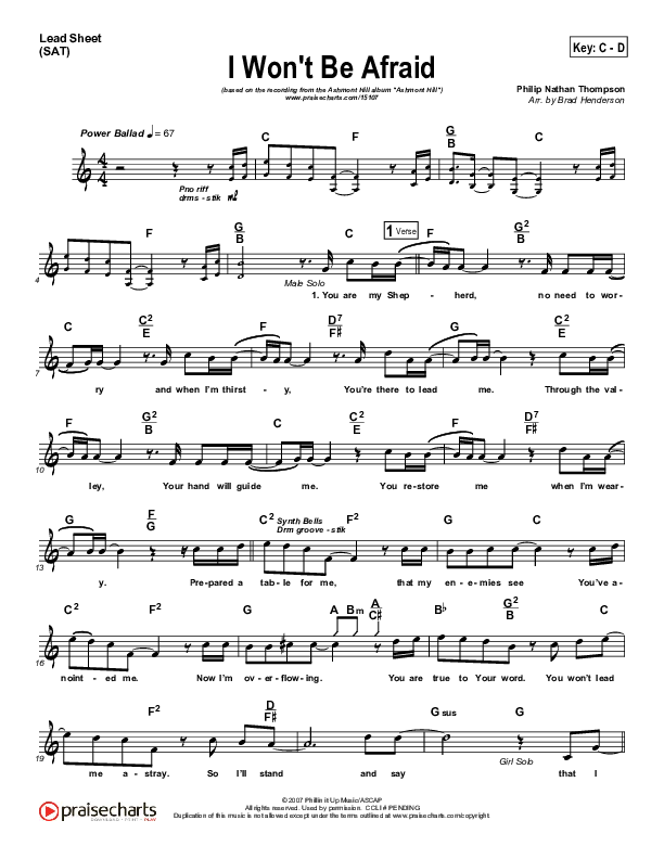 I Won't Be Afraid Lead Sheet (Ashmont Hill)