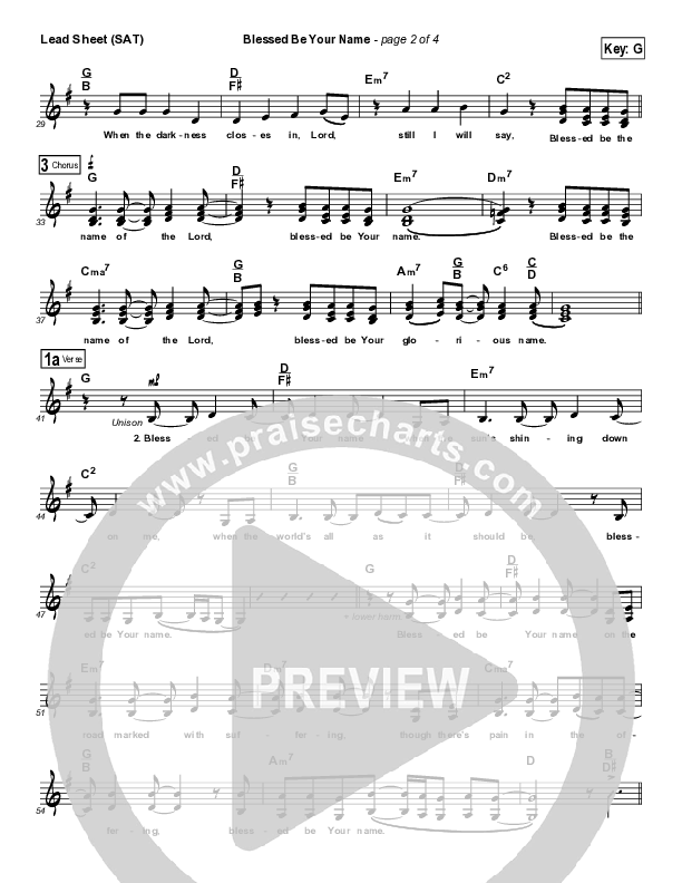 Blessed Be Your Name Lead Sheet (SAT) (Ashmont Hill)