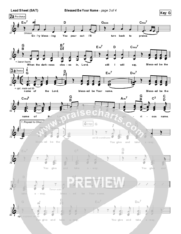 Blessed Be Your Name Lead Sheet (SAT) (Ashmont Hill)