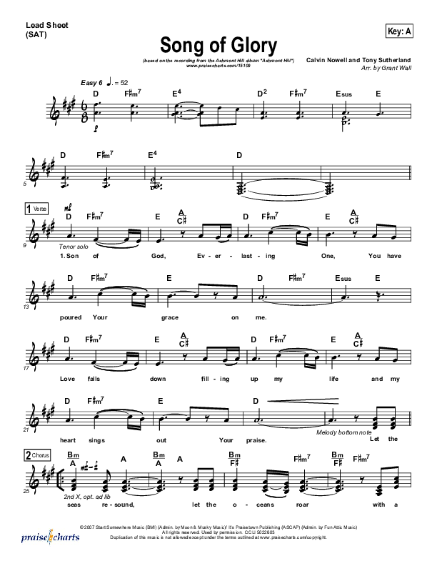 Song Of Glory Lead Sheet (Ashmont Hill)