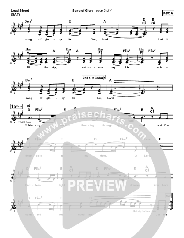 Song Of Glory Lead Sheet (SAT) (Ashmont Hill)