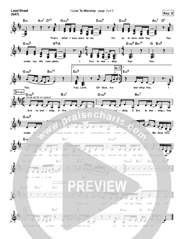 I Live To Worship You Lead Sheet (Ashmont Hill)