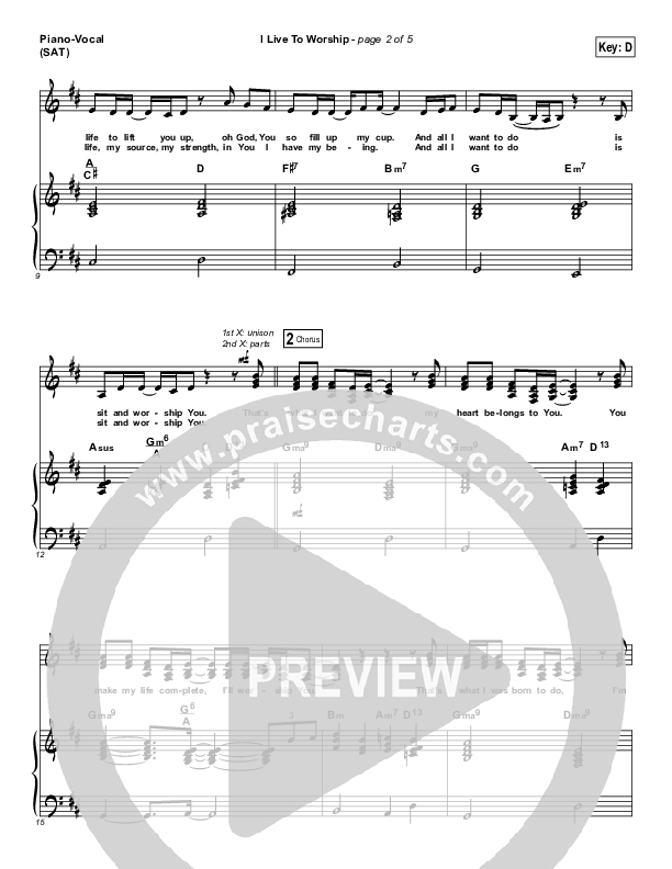 I Live To Worship You Piano/Vocal & Lead (Ashmont Hill)