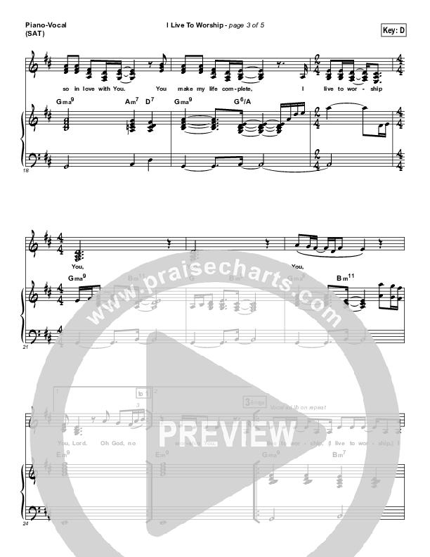 I Live To Worship You Piano/Vocal & Lead (Ashmont Hill)