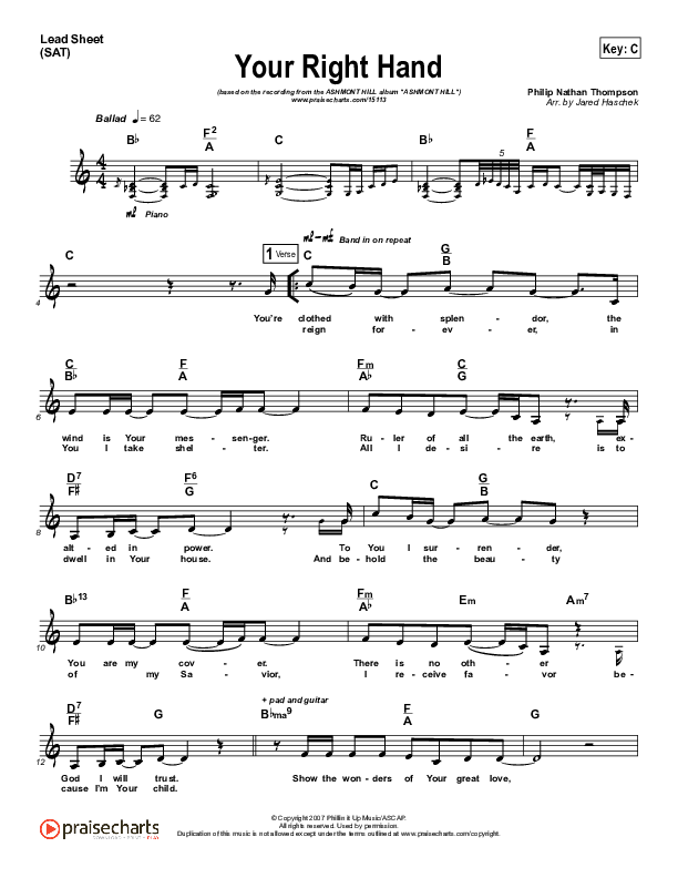 Your Right Hand Lead Sheet (SAT) (Ashmont Hill)
